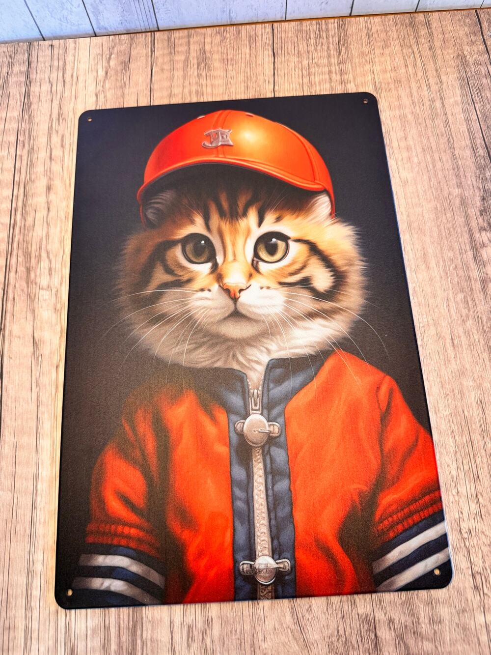 Baseball Kitty Metal Sign Cute Cat Baseball Cat Metal Home Decor FAST SHIP